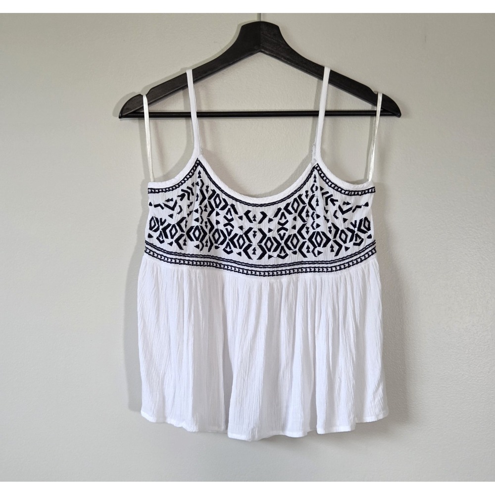 Sim & Sam Embroidered Strappy Ruffle Peplum Top Size M Boho Preppy8